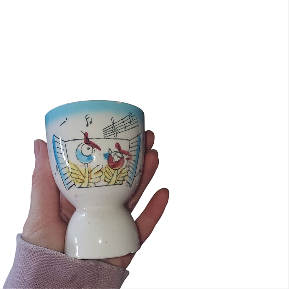 Large Vintage Eggcup With Singing Birds